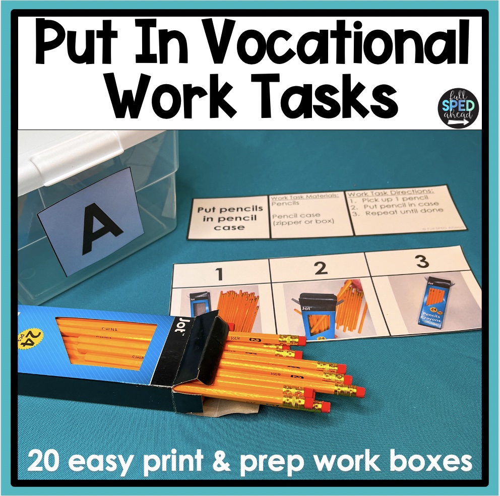 Put In Vocational Work Tasks resource on TeachersPayTeachers, 20 easy print and prep work boxes