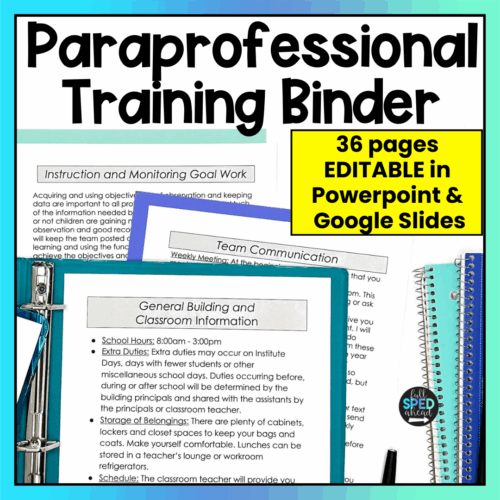 Paraprofessional Binder Editable Para Binder Autism Special Education Classroom
