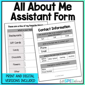 All About Me Classroom Paraprofessional Appreciation Get to Know You Form