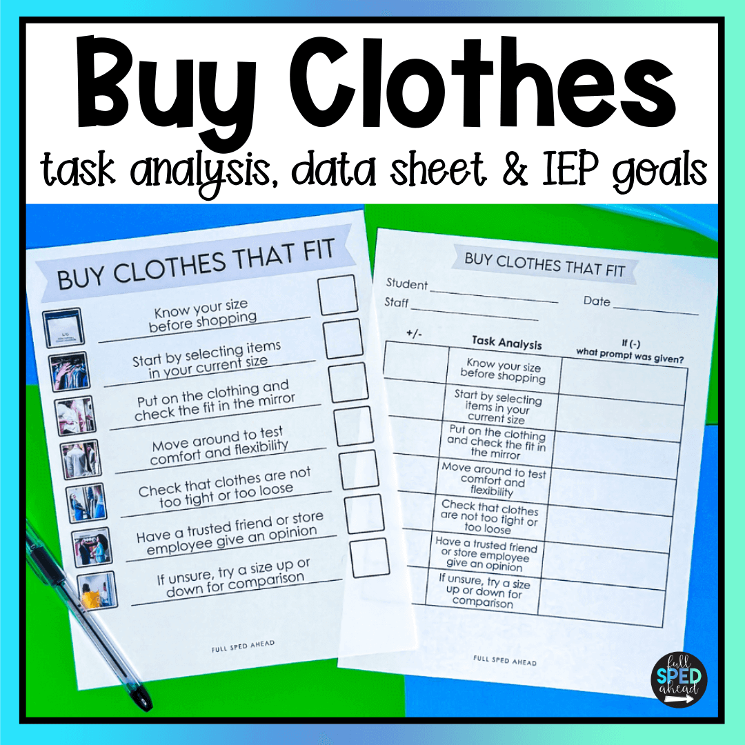How To Buy Clothes That Fit Size Visual Task Analysis Template Special Education