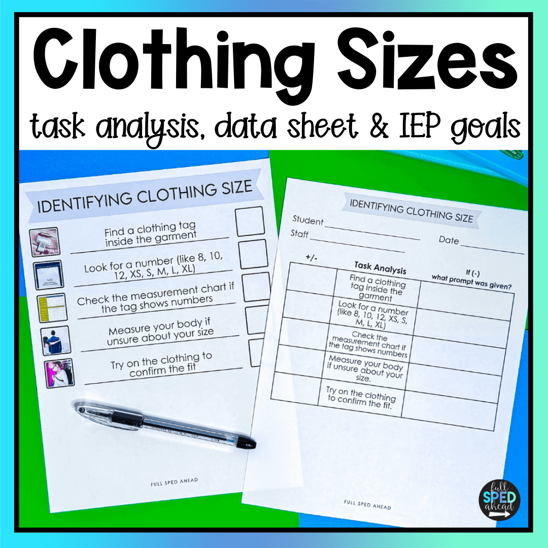 How To Identify Clothes Sizes Visual Task Analysis Template Special Education