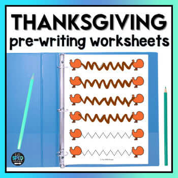 Holiday Thanksgiving Fine Motor Skills Tracing Worksheets Practice Fall Centers