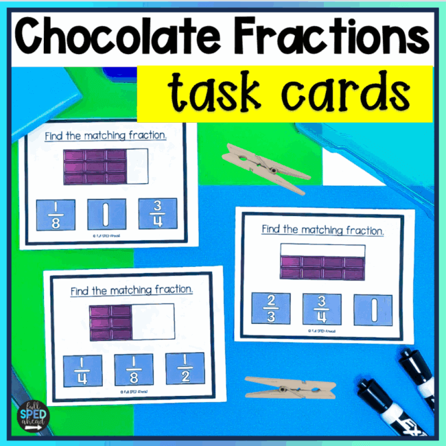 Free Measurement Identifying Fractions Chocolate Bar Math Task Card Special Education