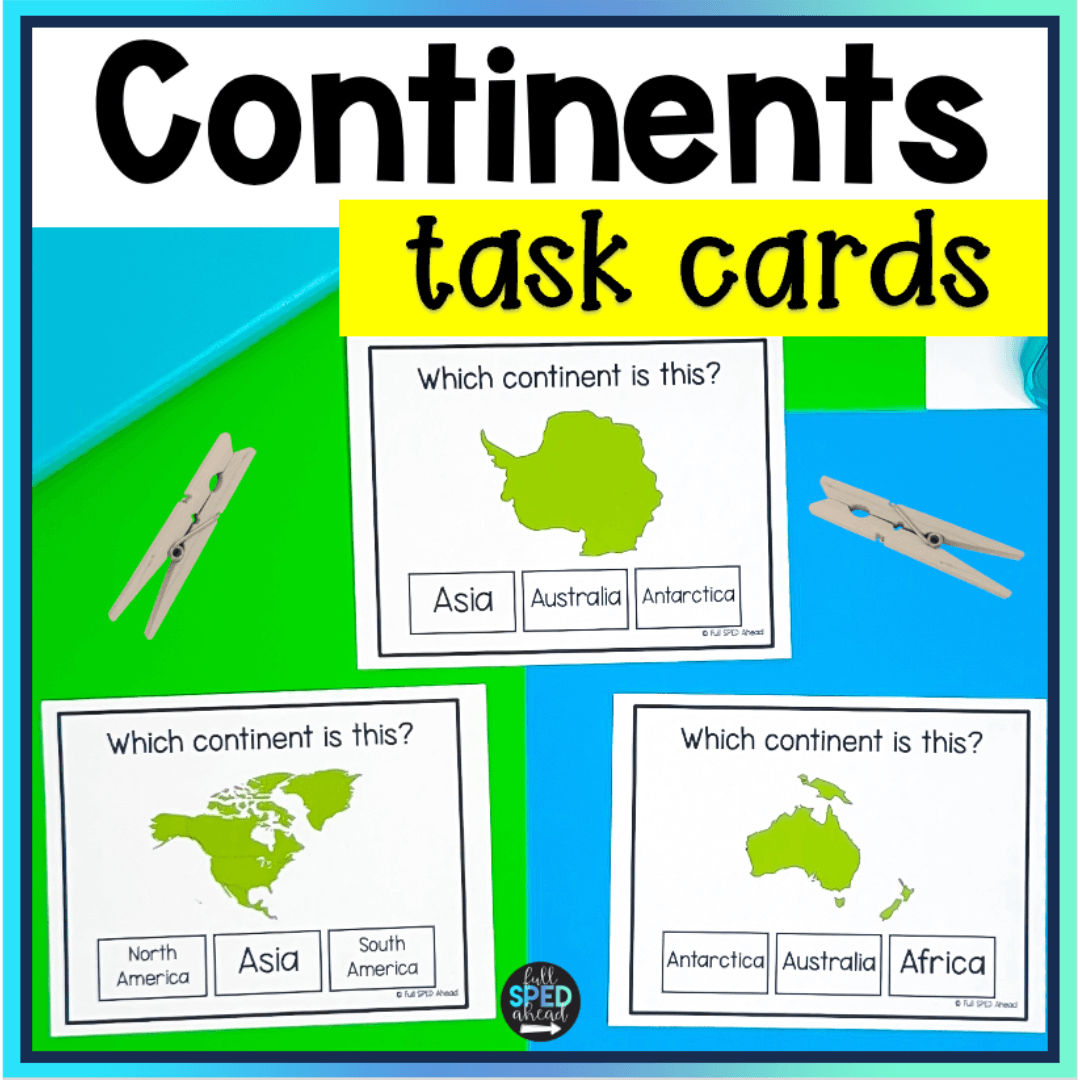 Social Studies Continents Geography Task Cards Special Education Centers