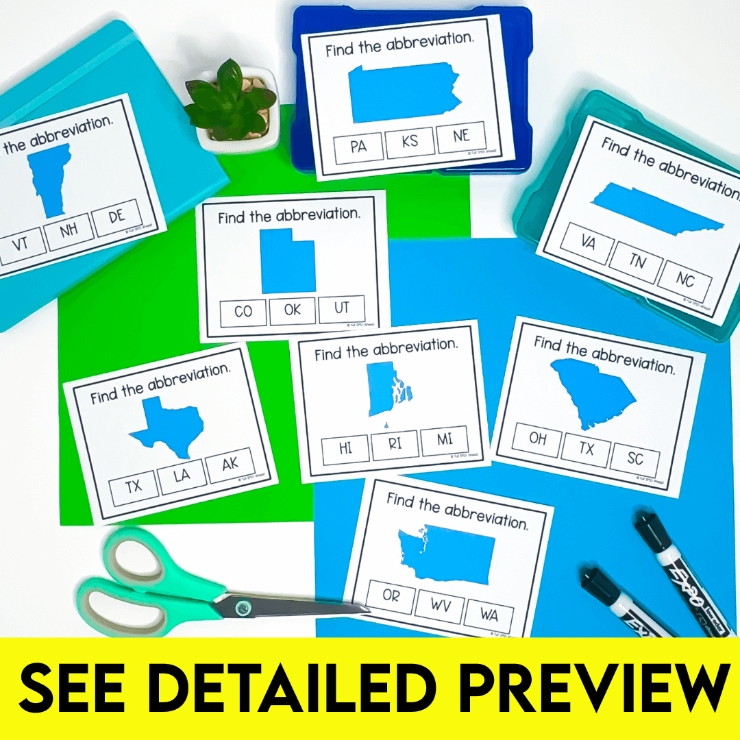 Social Studies U.S. States Geography Task Cards Special Education ...