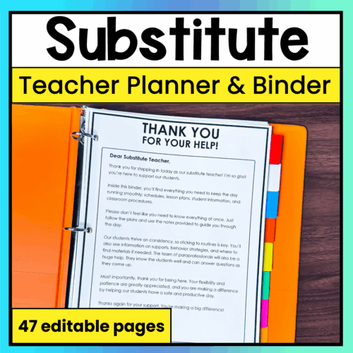 Substitute Teacher Planner Emergency Sub Binder Editable Special Education