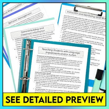Substitute Teacher Binder Paraprofessional Training Binder Classroom Management - Image 3